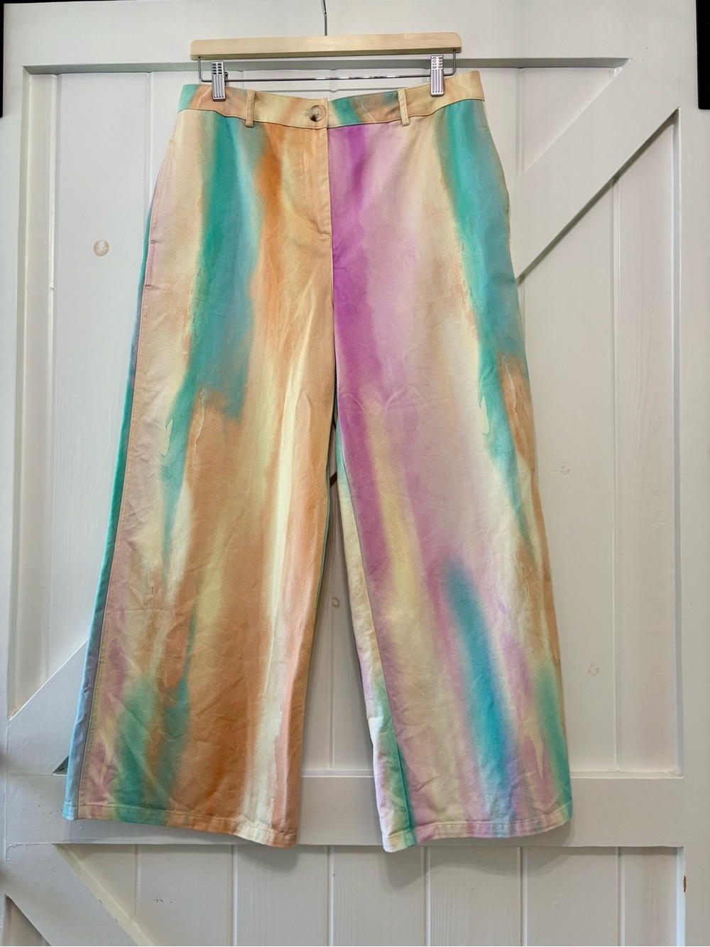 Curren Air Watercolor Pastel Wide leg pants Pockets Coastal Large - Picture 2 of 8